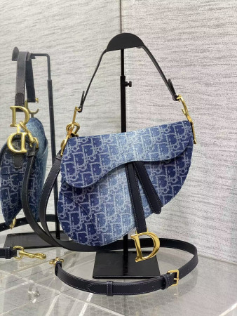 D*0r Saddle Bag with Strap  Blue Denim D*0r Oblique Jacquard 25.5 x 20 x 6.5 cm