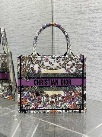 Small D*0r Book Tote  Ecru Multicolor D*0r 4 Saisons Été Soleil Embroidery 26x8x22cm