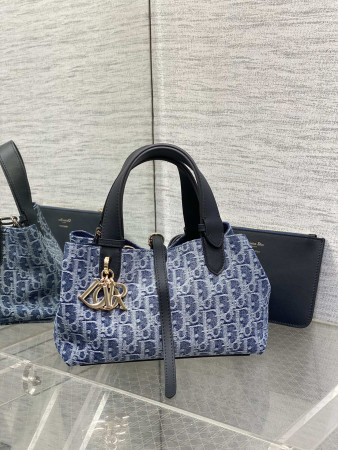 Small D*0r Toujours Bag  Blue Denim D*0r Oblique Jacquard 23 x15 x15cm