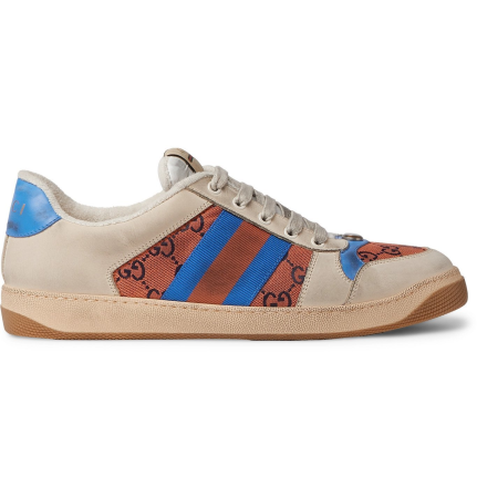 GC Screener Trimmed Distressed Leather and Printed Canvas Sneaker