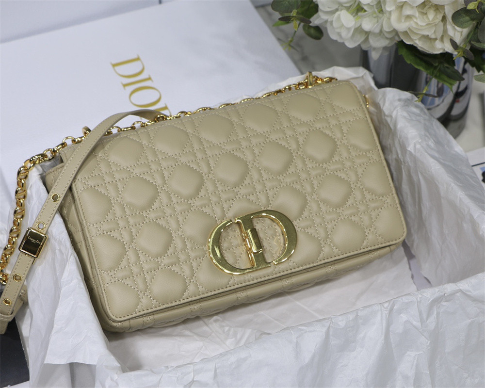 LARGE D*0r CARO BAG Beige S*pple Cannage Calfskin 29 x 18 x 10 cm