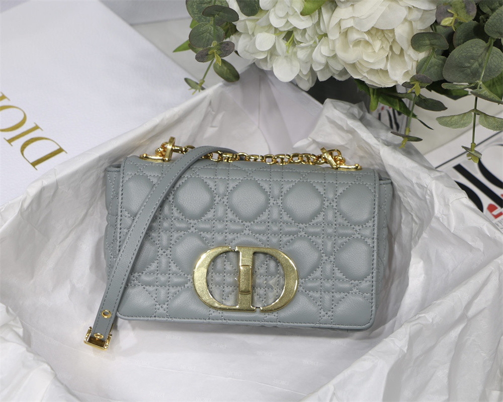 SMALL D*0r CARO BAG Stone Gray S*pple Cannage Calfskin 20 x 12 x 7 cm