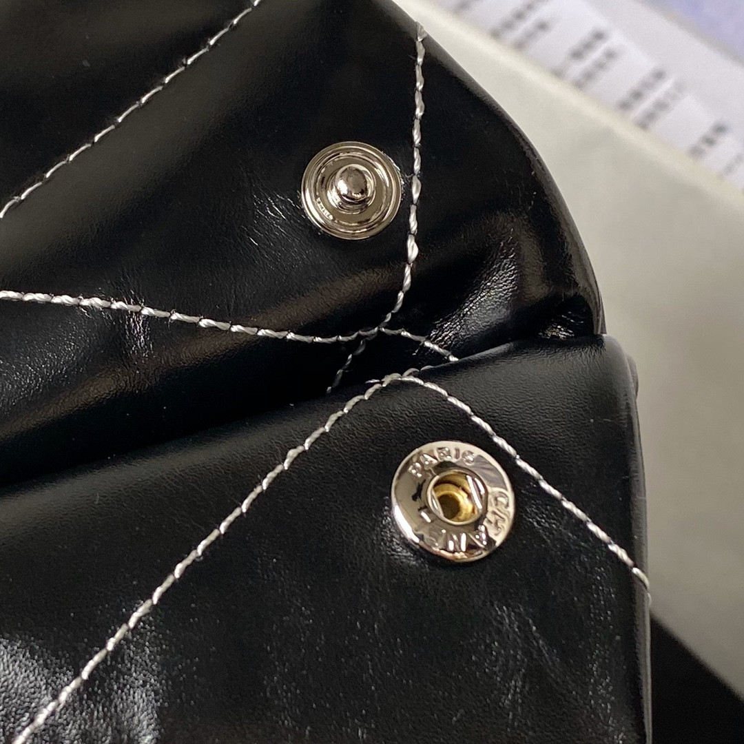 Ch*el 22 small handbag shiny calfskin silver 13.7×14.4×2.7 in