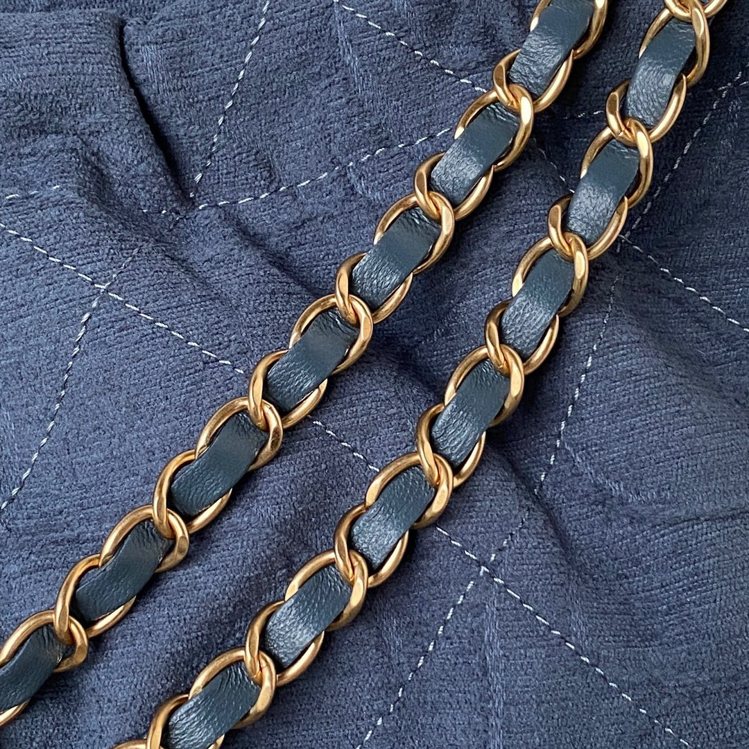 Ch*el 22 handbag velvet blue 15.2×16.4×3.1 in