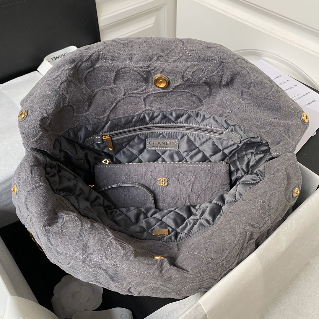 Ch*el 22 handbag velvet grey 15.2×16.4×3.1 in