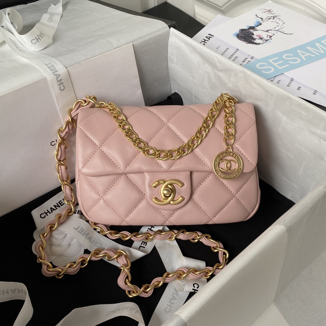 Ch*el mini flap bag pink 4.7 × 7.8 × 2.3 in