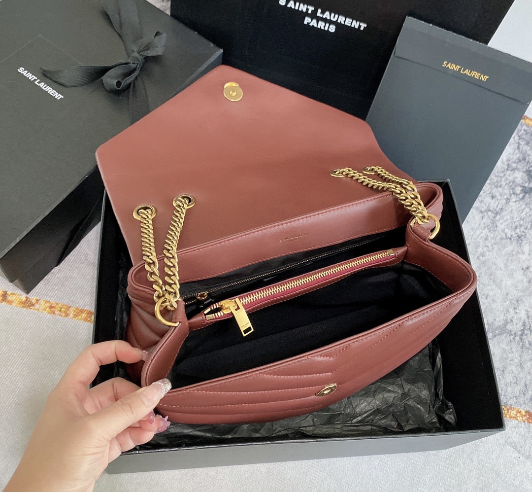 Y*L loulou medium in quilted leather light red 12.5 x 8.6 x 3.5 inches