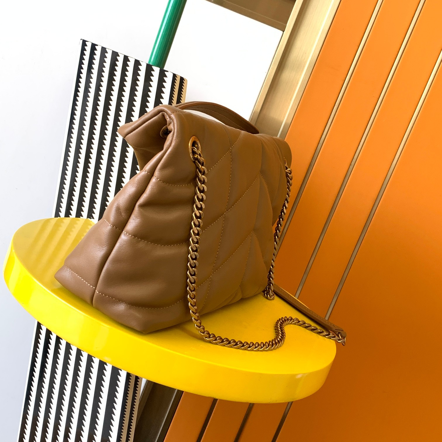 Y*L puffer small in nappa leather brown 11.4 x 6.6 x 4.3 inches