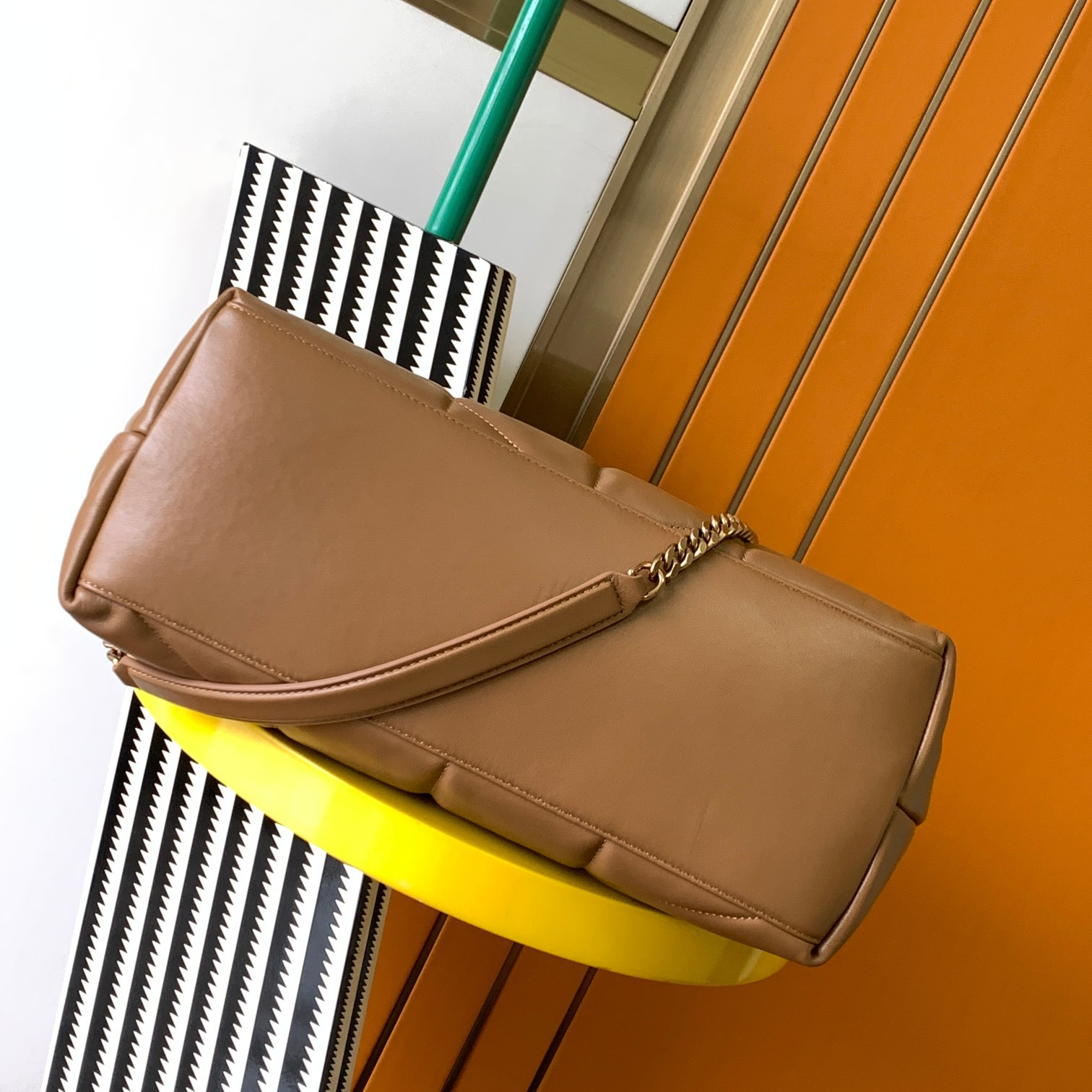 Y*L puffer medium in nappa leather brown 13.7 x 9 x 5.3 inches