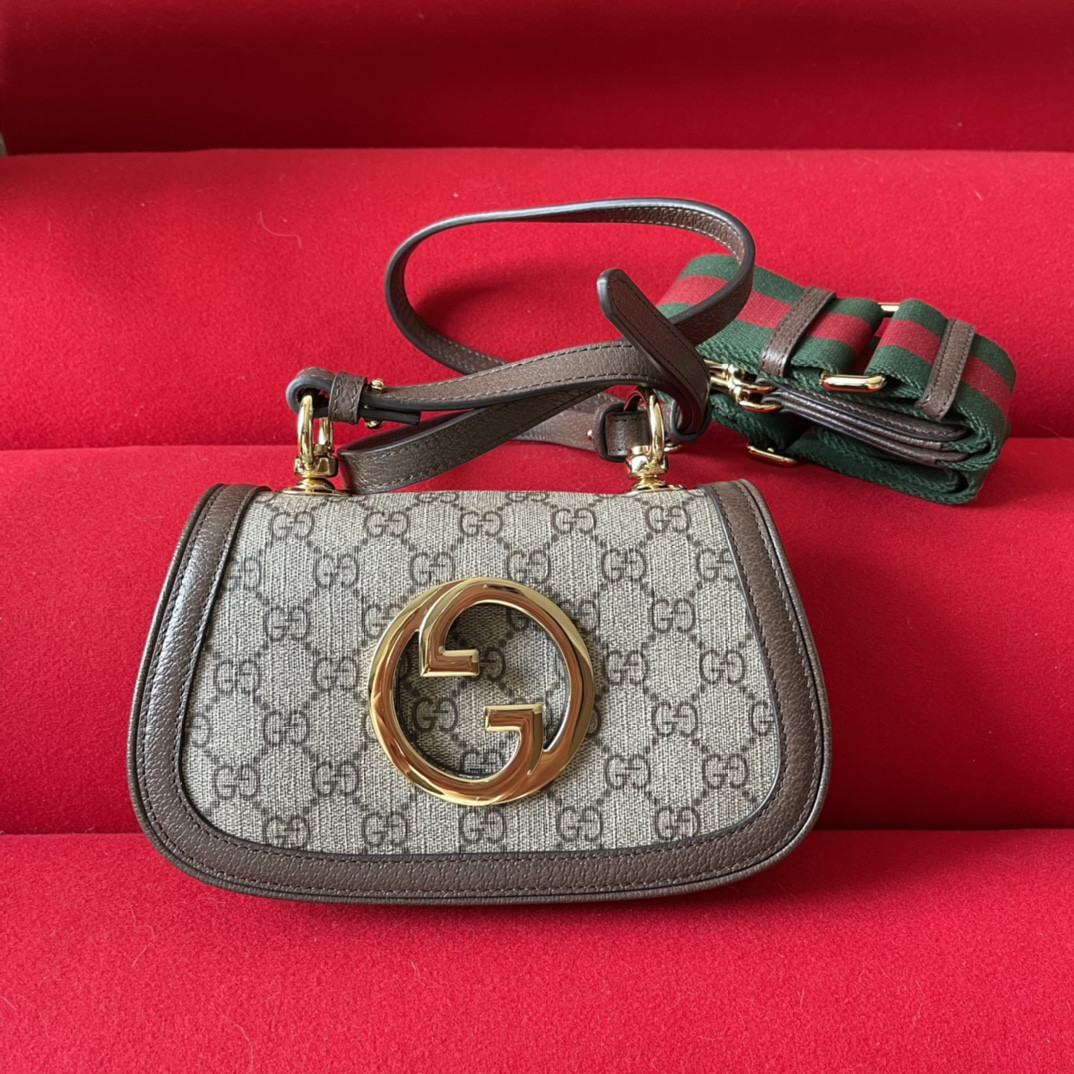 G*u*i BLONDIE MINI BAG Beige and ebony 8.7"W x 5.1"H x 2.2"D