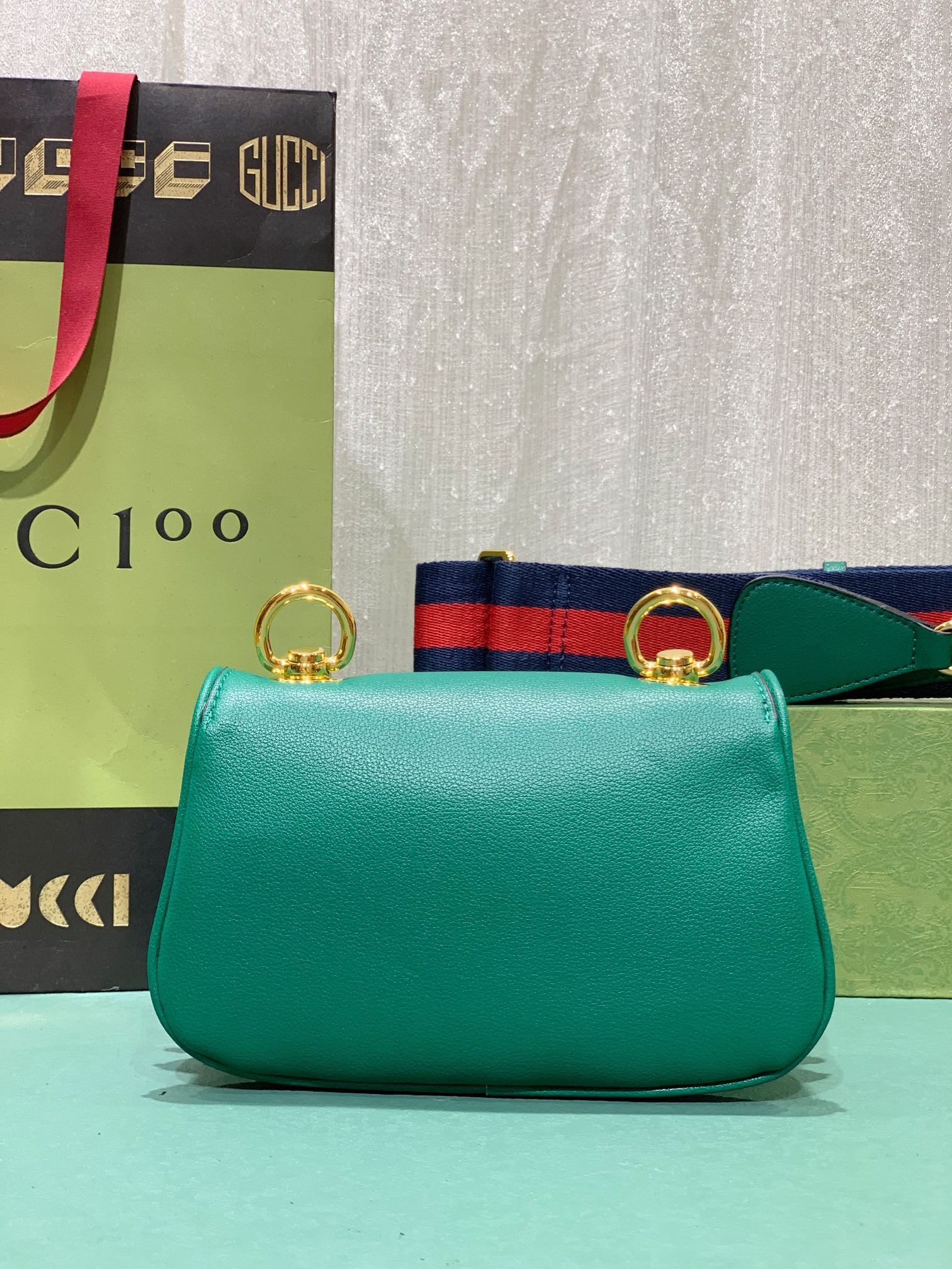 G*u*i BLONDIE MINI BAG GREEN 8.7"W x 5.1"H x 2.2"D