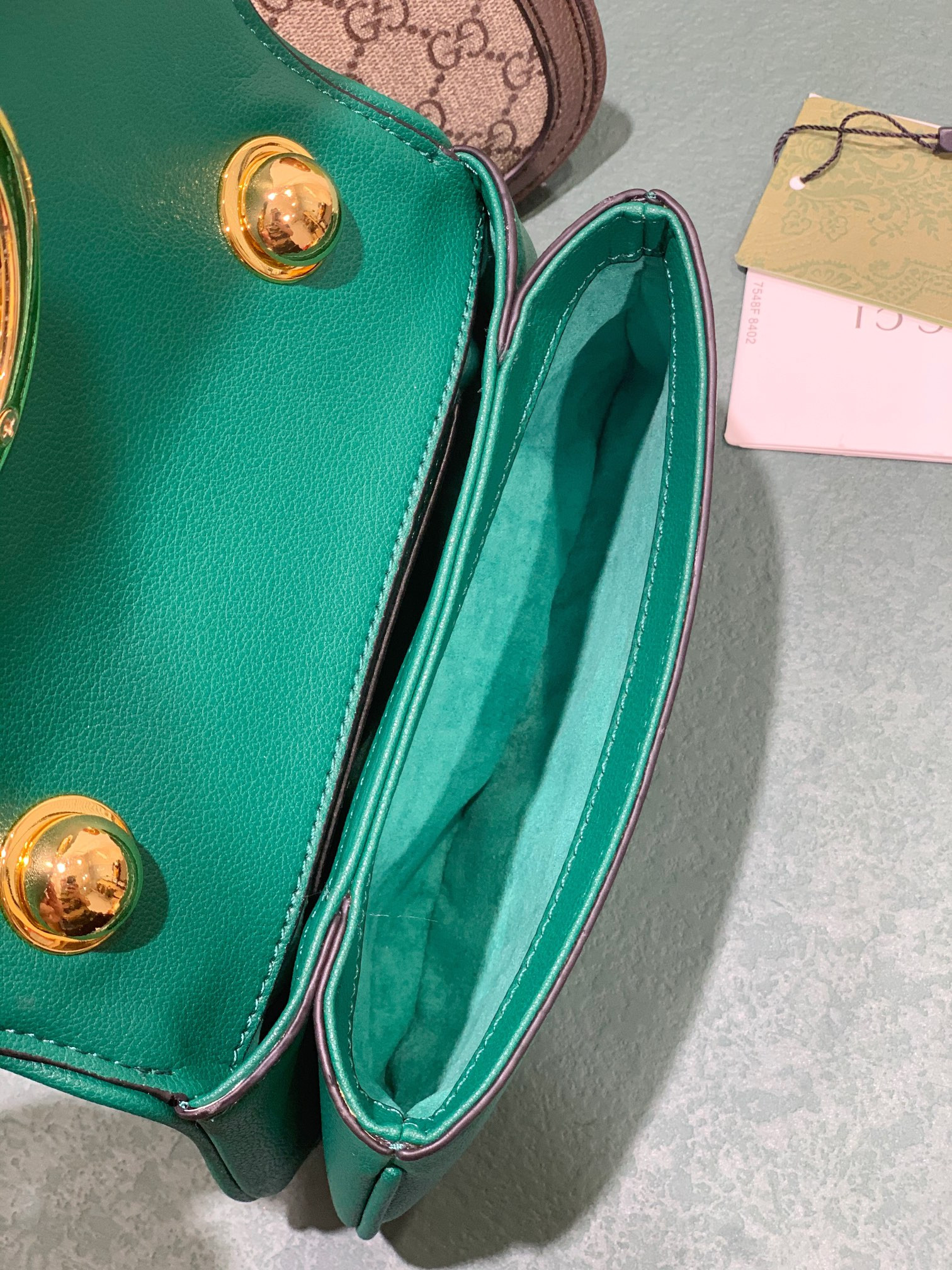 G*u*i BLONDIE MINI BAG GREEN 8.7"W x 5.1"H x 2.2"D