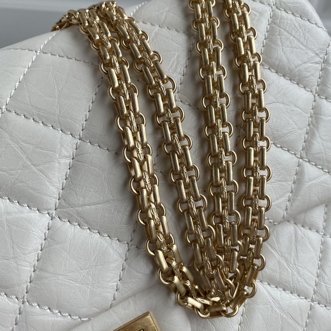 Ch*el LARGE 2.55 HANDBAG White& Gold-Tone Metal 7.6 × 10.9 × 2.9 in