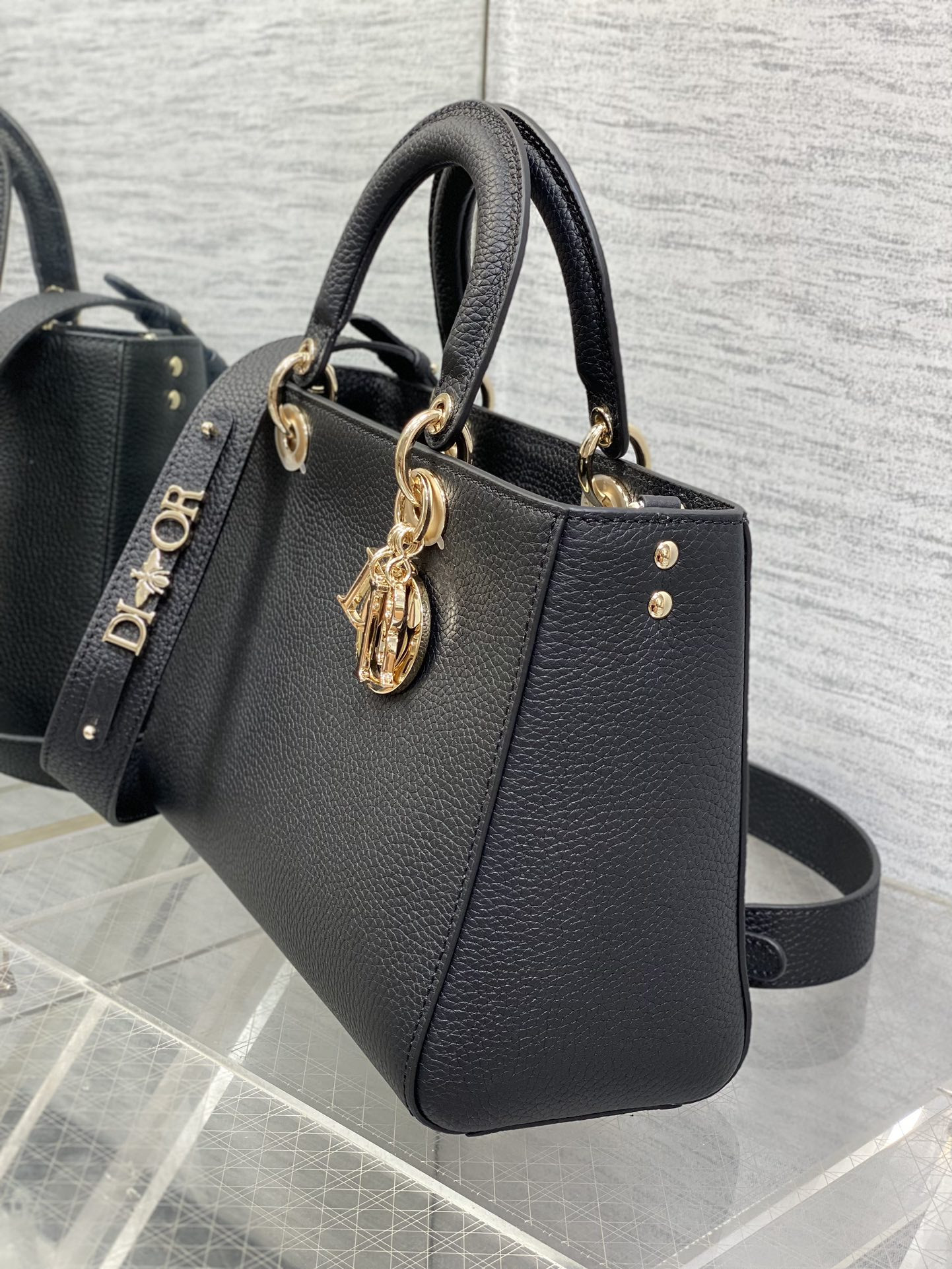 Medium Lady D-Sire My ABCD*0r Bag Black Bull Leather 12 x 8 x 5 inches