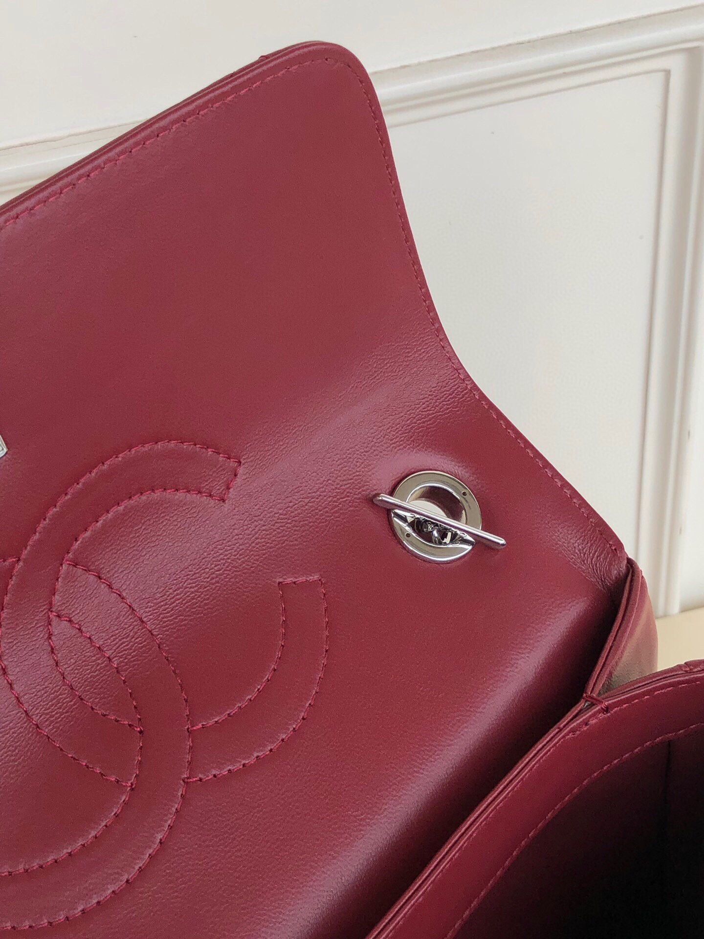 Ch*el flap bag with top handle 6.6 × 9.8 × 4.7 in