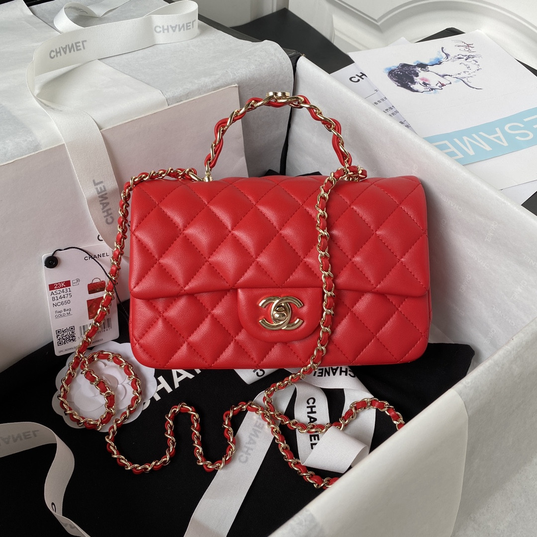 Ch*el Mini Classic Handbag With Top Handle 12 × 20 × 6 cm