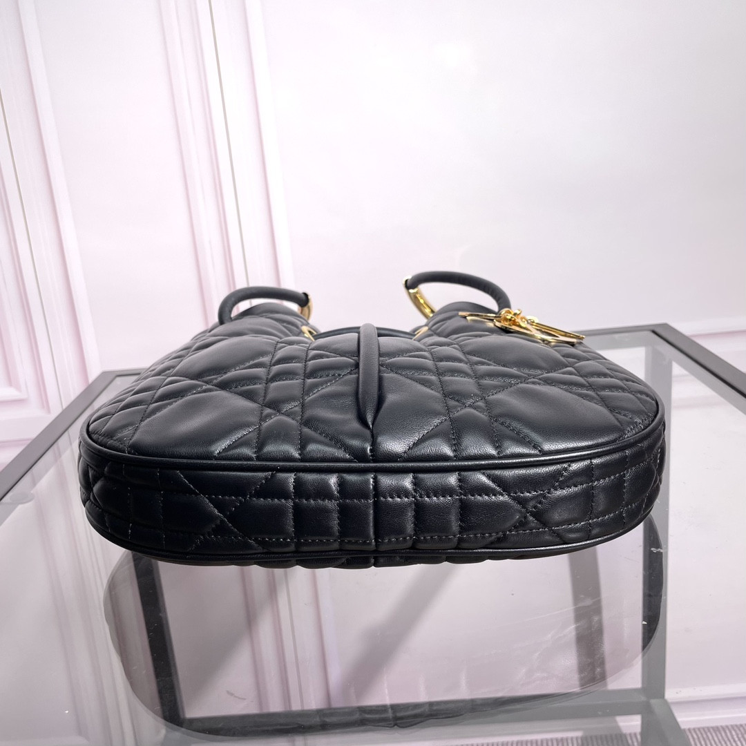 Medium D*0r Nolita Bag Black Macrocannage Lambskin 10.5 x 10 x 2 inches
