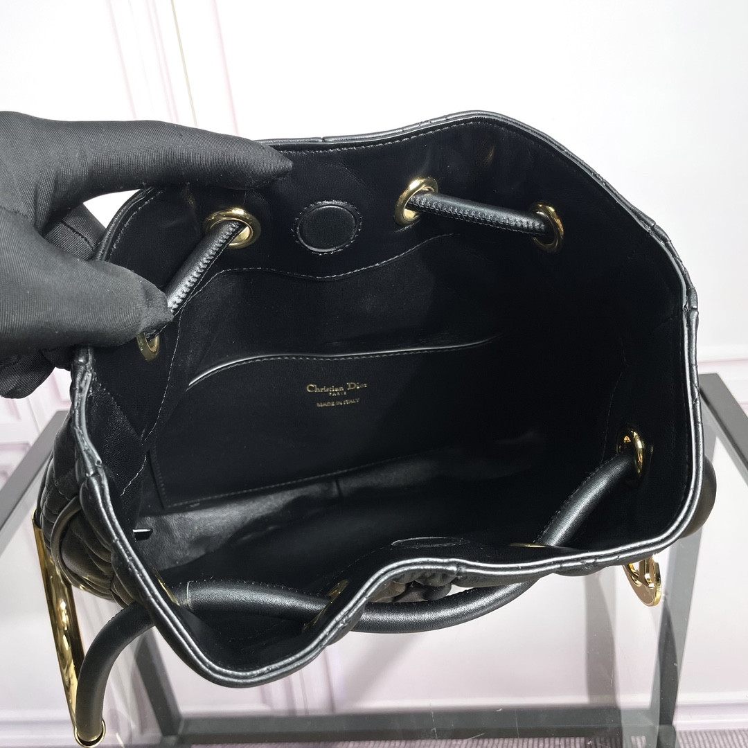 Medium D*0r Nolita Bag Black Macrocannage Lambskin 10.5 x 10 x 2 inches