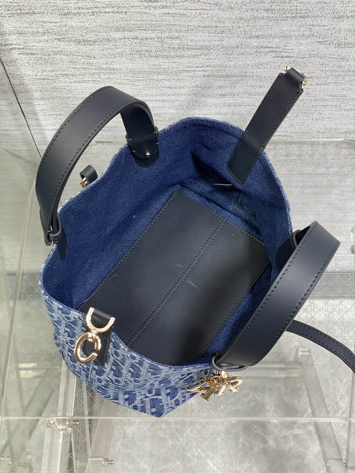 Small D*0r Toujours Bag  Blue Denim D*0r Oblique Jacquard 23 x15 x15cm