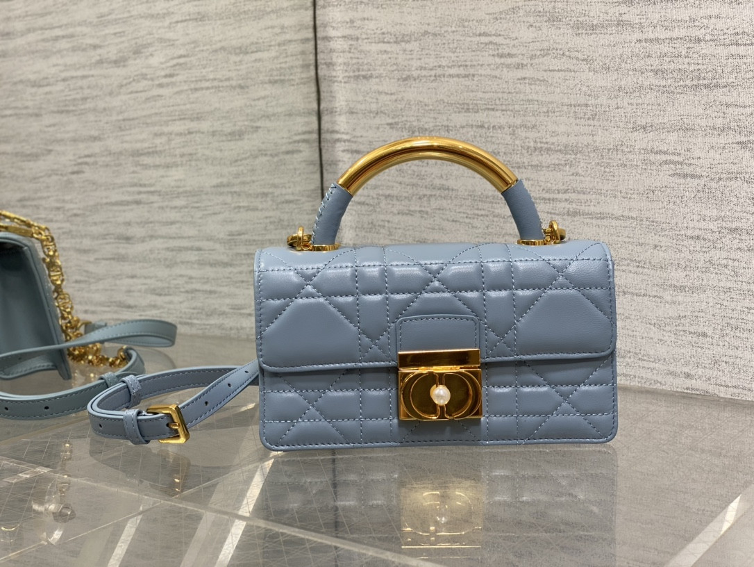 D*0r Small Ange Bag Blue  Latte Macrocannage Calfskin  20 x 12 x 5 cm