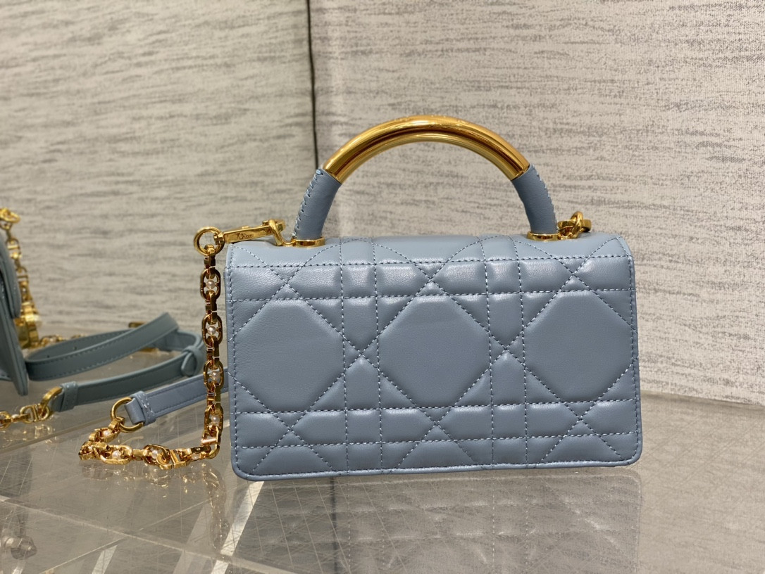 D*0r Small Ange Bag Blue  Latte Macrocannage Calfskin  20 x 12 x 5 cm