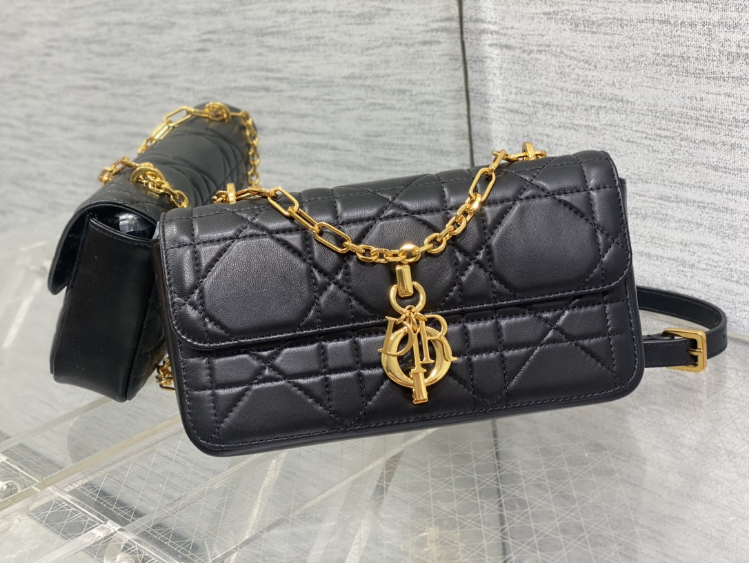D*0r Mini D*0r Ange Bag Black Macrocannage Calfskin 20 x 12 x 5 cm