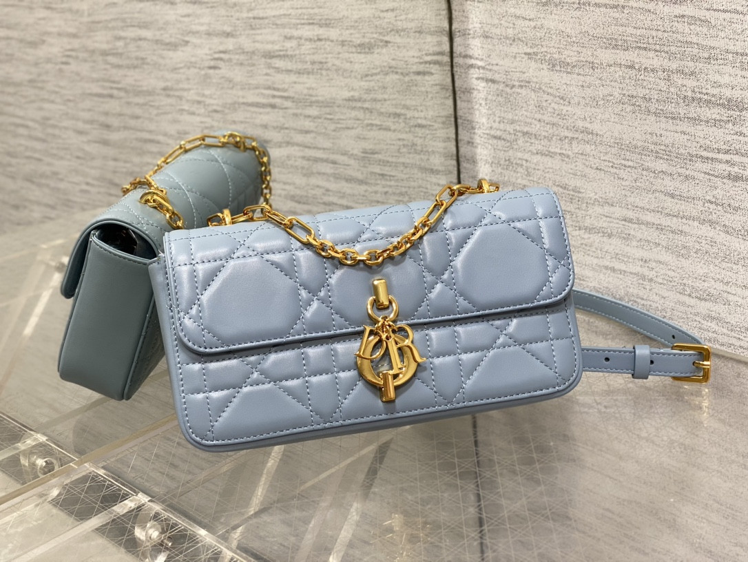 D*0r Mini D*0r Ange Bag Blue Macrocannage Calfskin 20 x 12 x 5 cm