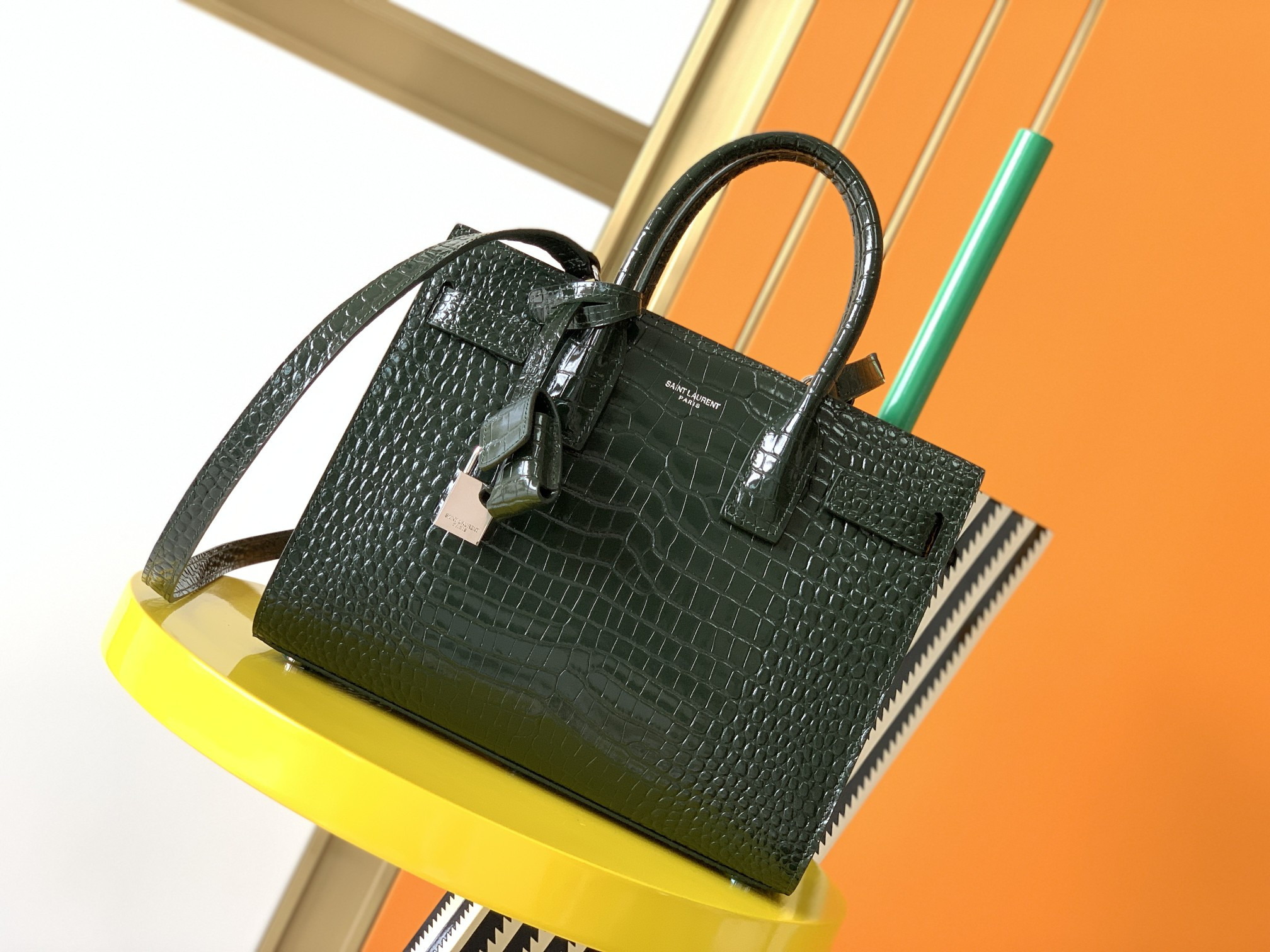Y*L SAC DE JOUR IN EMBOSSED CROCODILE LEATHER - baby 26x13.5x12.5cm