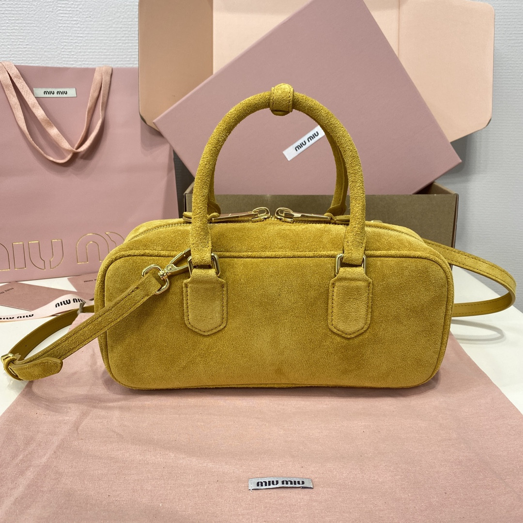 Miu Miu Arcadie padded suede top-handle bag 12X27X9cm